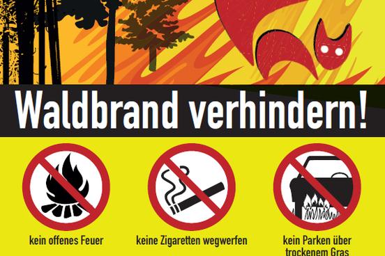 Warnhinweisschild kein offenes Feuer, keine Zigaretten wegwerfen und kein Parken über trockenem Gras