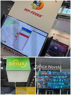 Collage zu Bildern der Messe mit Software und Schilder