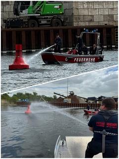 Collage vom Boot auf dem Wasser und übt Zielspritzen
