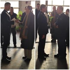 Collage von der Übergabe der Urkunden und Blumen