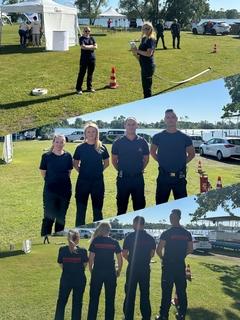 Collage mit Feuerwehrleuten beim Sportfest