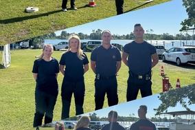 Collage mit Feuerwehrleuten beim Sportfest