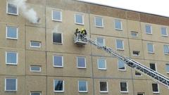 Menschenrettung über ein Fenster. Aus dem Fenster kommt Rauch.