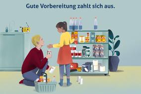 Bevorratung mit einem Mann und einer Frau die Warensortieren