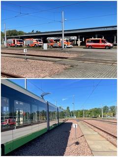 Collage wie unsere Fahrzeuge aufgereiht sind und die Bahn von der Seite
