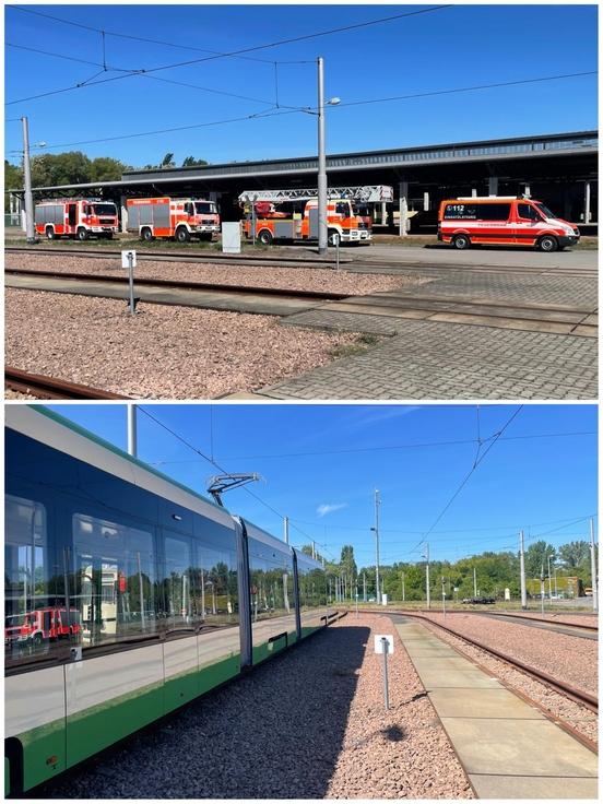 Collage wie unsere Fahrzeuge aufgereiht sind und die Bahn von der Seite