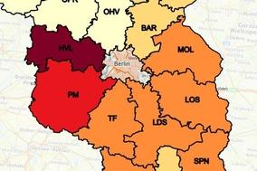 Waldbrandgefahrenstufen auf Landkarte angezeigt